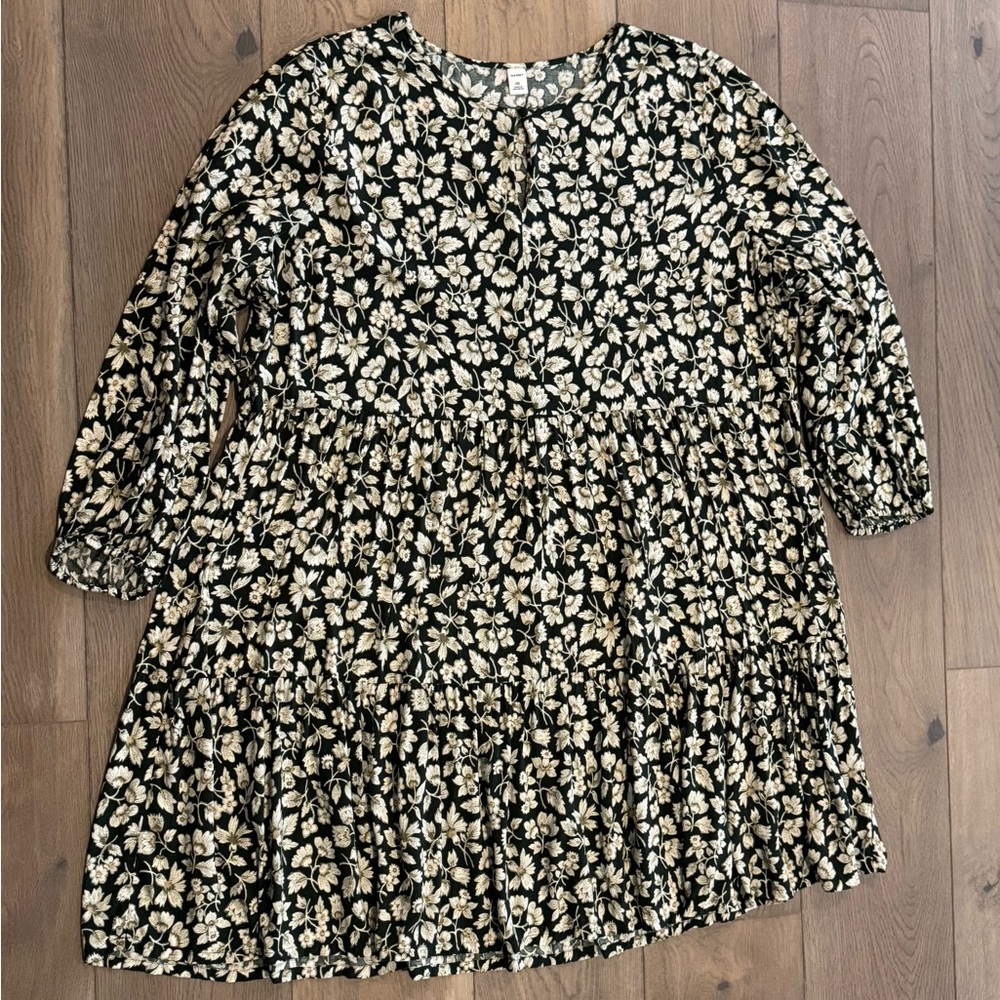 Old Navy Women's Dark Green Floral Print Swing Dress Size XXL Tiered Prairie